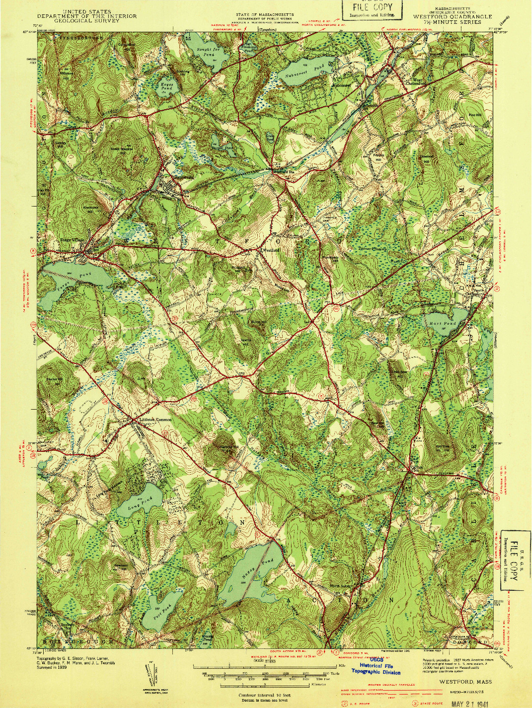 USGS 1:31680-SCALE QUADRANGLE FOR WESTFORD, MA 1941