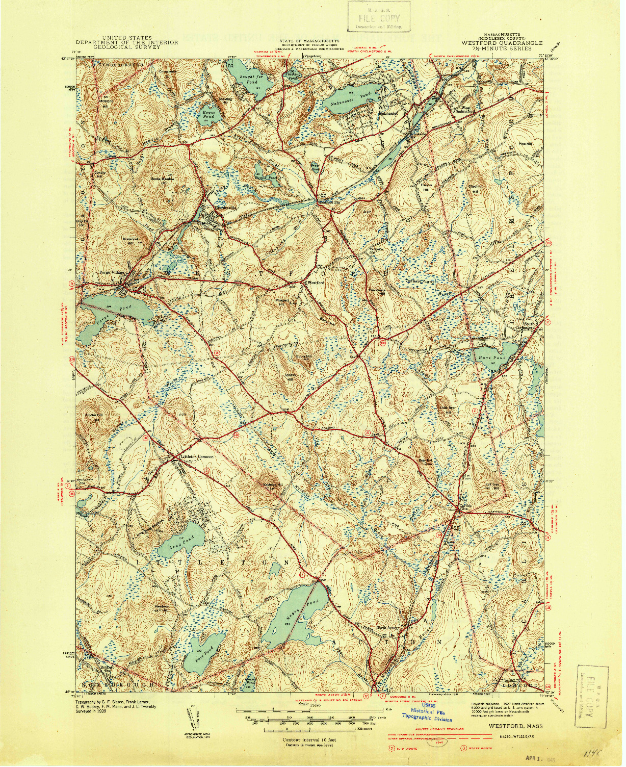 USGS 1:31680-SCALE QUADRANGLE FOR WESTFORD, MA 1941