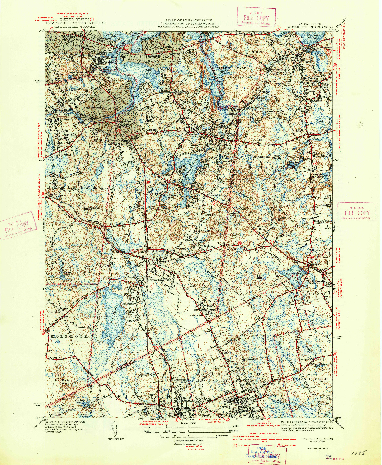 USGS 1:31680-SCALE QUADRANGLE FOR WEYMOUTH, MA 1941