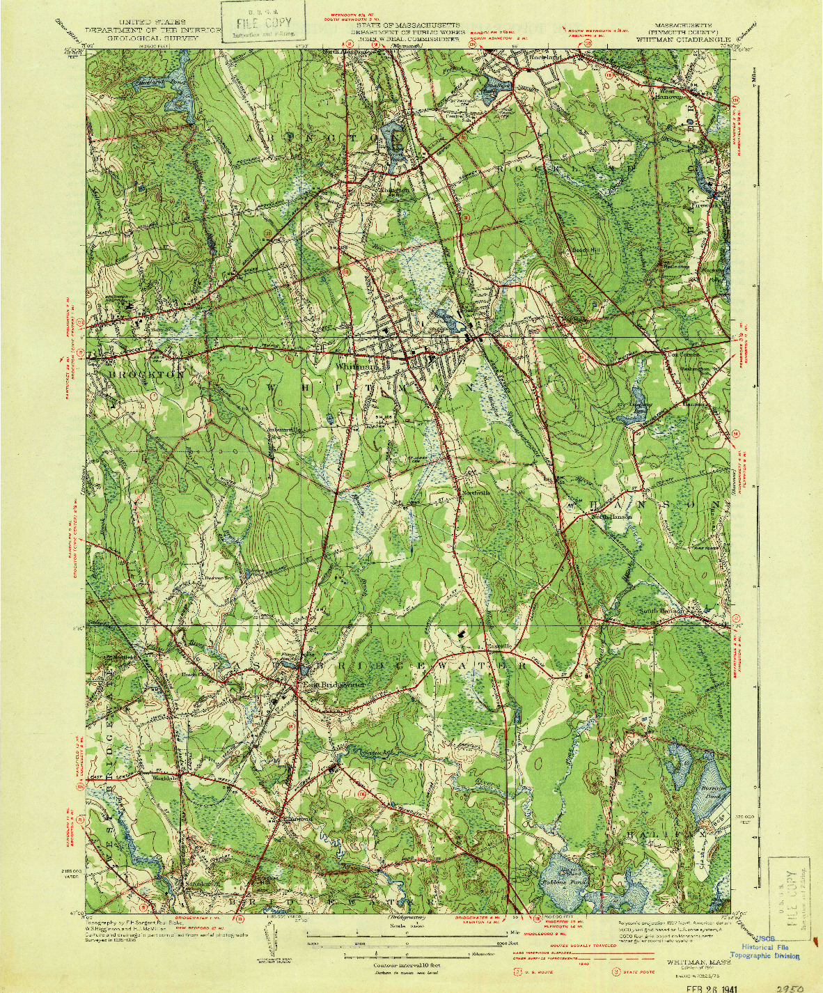 USGS 1:31680-SCALE QUADRANGLE FOR WHITMAN, MA 1941