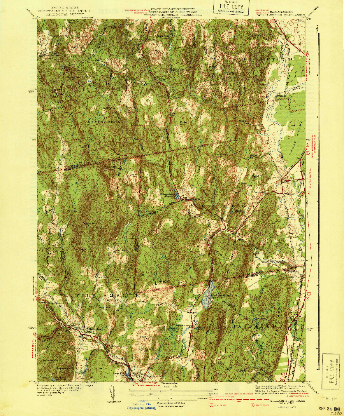 USGS 1:31680-SCALE QUADRANGLE FOR WILLIAMSBURG, MA 1941