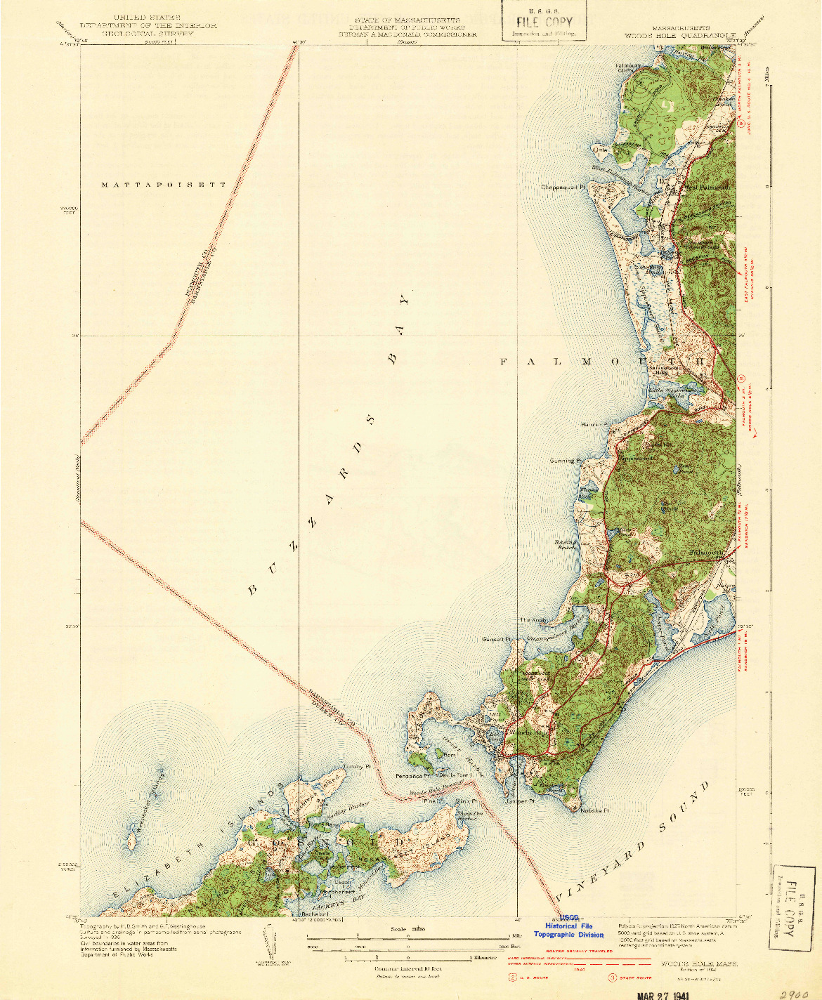 USGS 1:31680-SCALE QUADRANGLE FOR WOODS HOLE, MA 1941