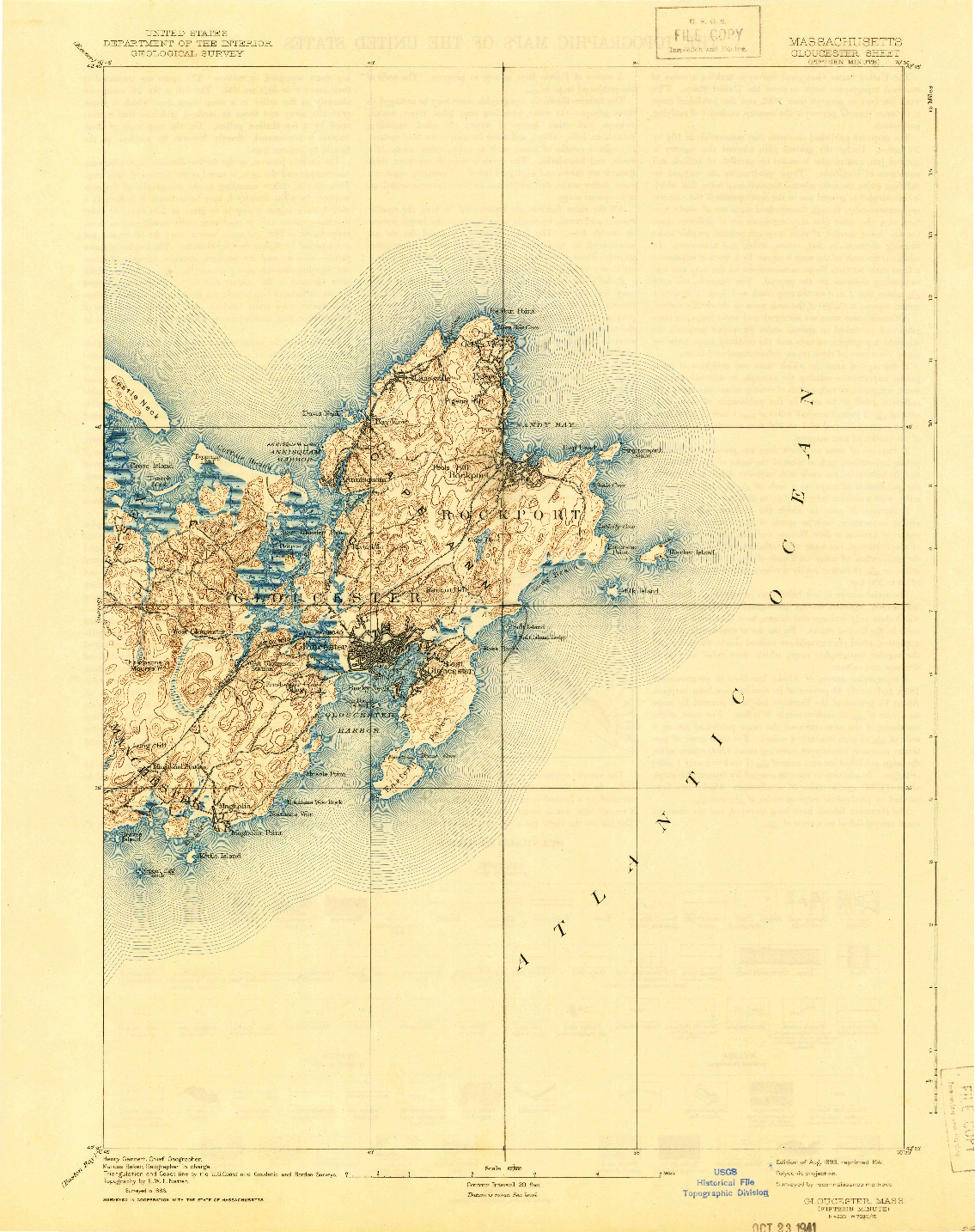 USGS 1:62500-SCALE QUADRANGLE FOR GLOUCESTER, MA 1893