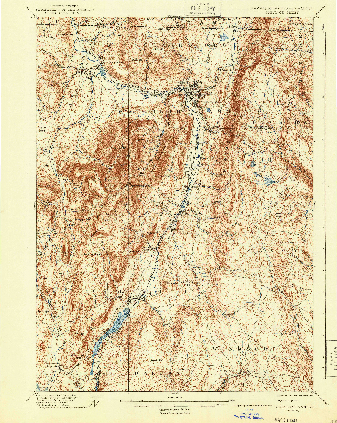 USGS 1:62500-SCALE QUADRANGLE FOR GREYLOCK, MA 1898