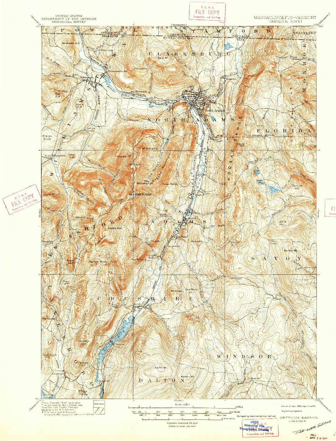 USGS 1:62500-SCALE QUADRANGLE FOR GREYLOCK, MA 1898