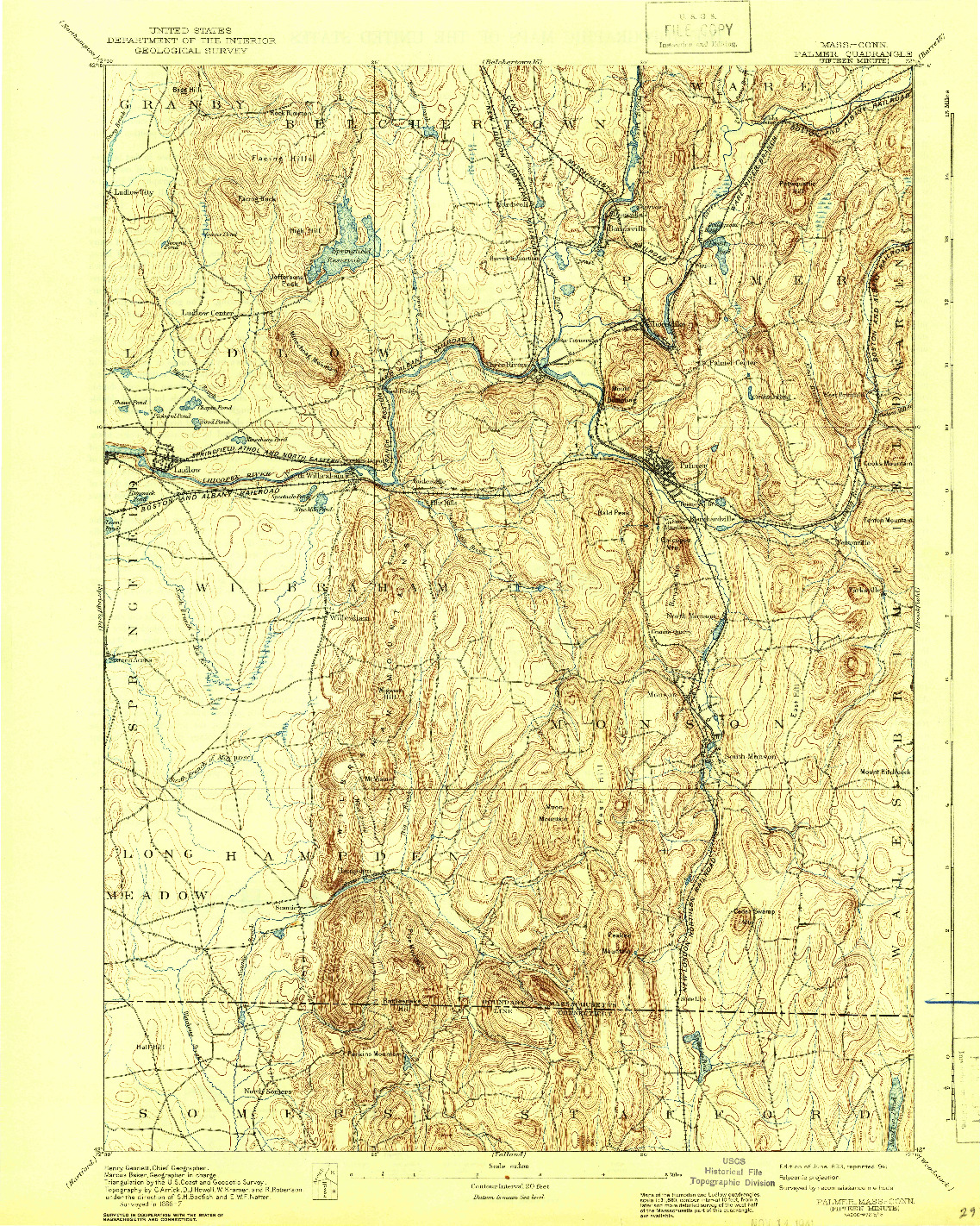 USGS 1:62500-SCALE QUADRANGLE FOR PALMER, MA 1893