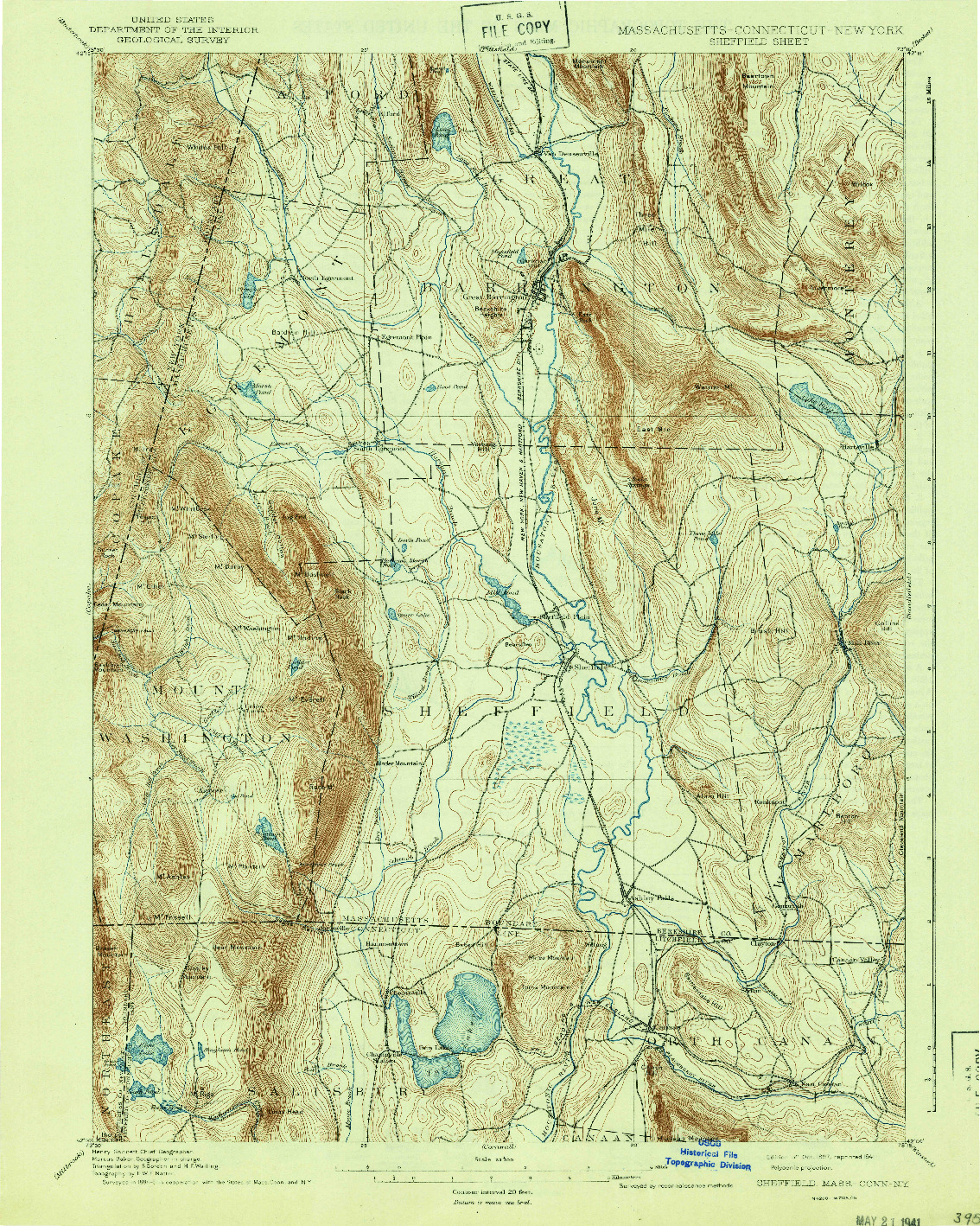 USGS 1:62500-SCALE QUADRANGLE FOR SHEFFIELD, MA 1897