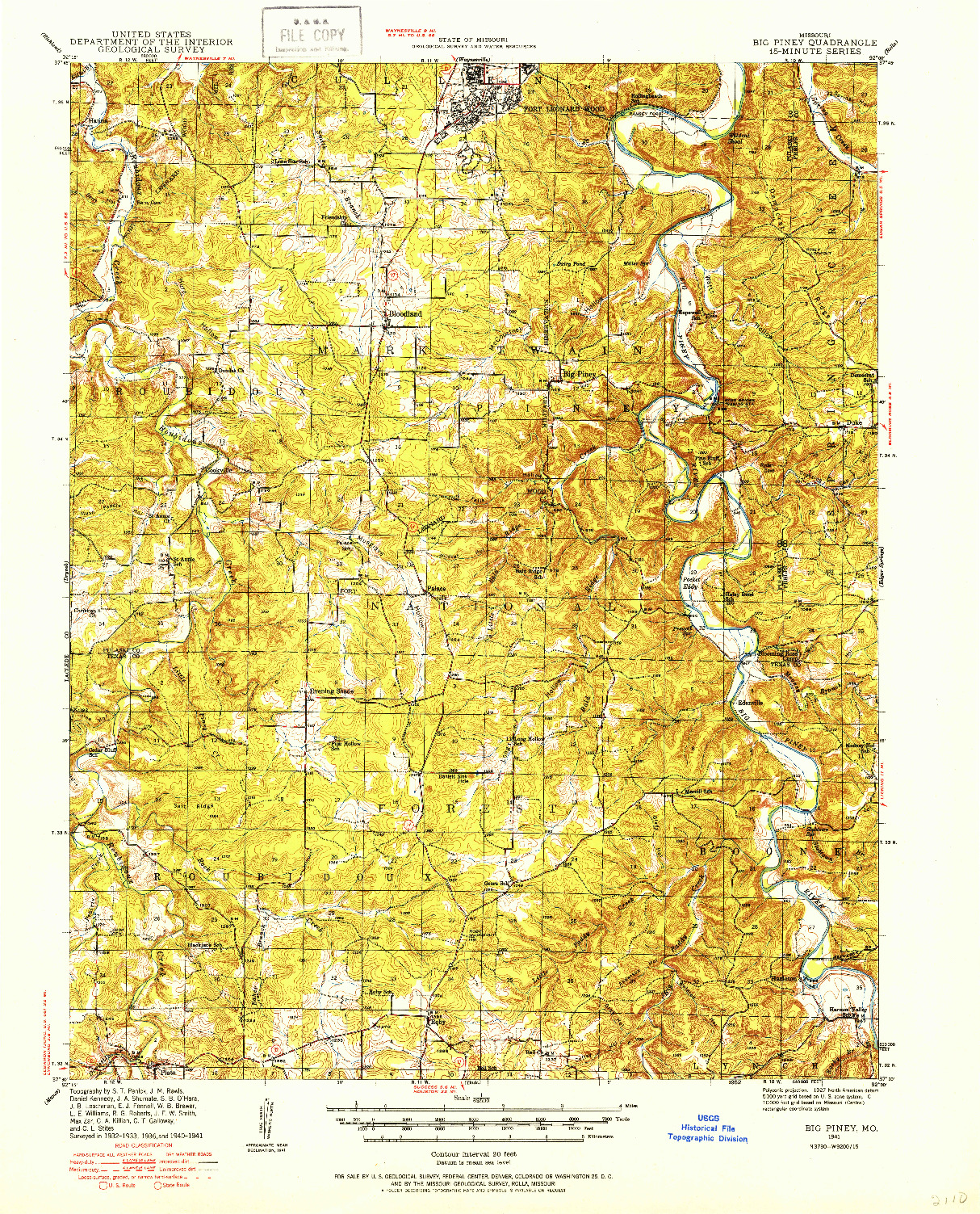 USGS 1:62500-SCALE QUADRANGLE FOR BIG PINEY, MO 1941
