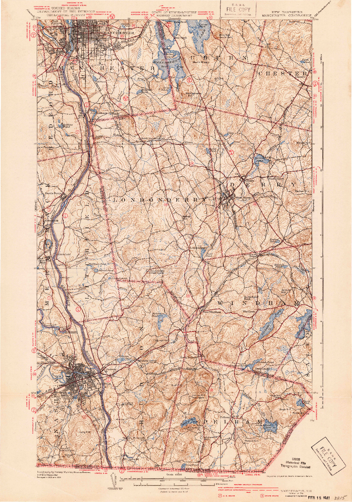USGS 1:62500-SCALE QUADRANGLE FOR MANCHESTER, NH 1941