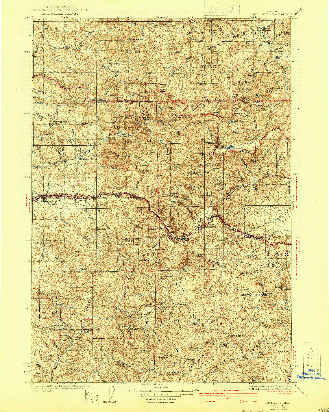 USGS 1:125000-SCALE QUADRANGLE FOR MILL CITY, OR 1929