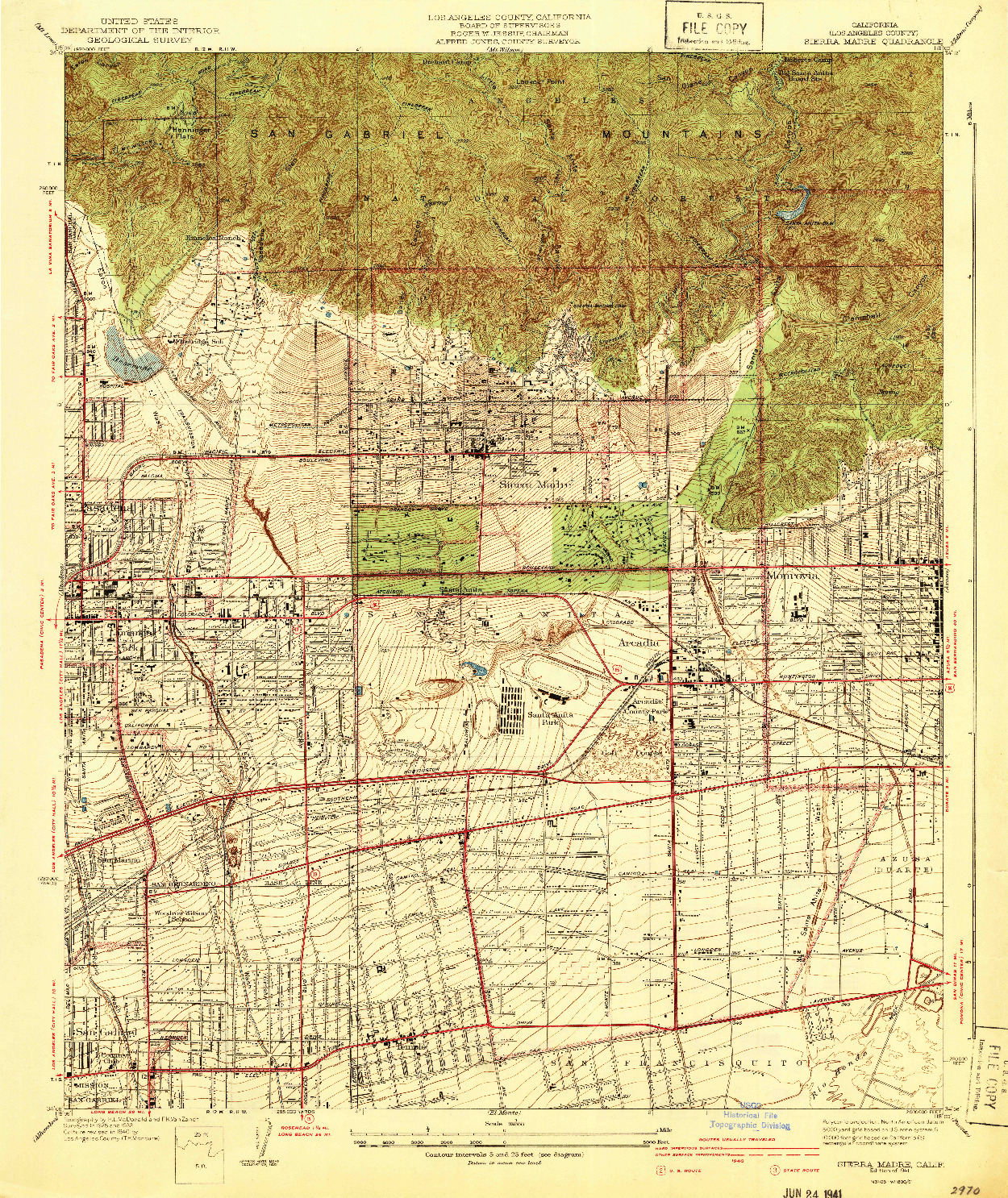 USGS 1:24000-SCALE QUADRANGLE FOR SIERRA MADRE, CA 1941