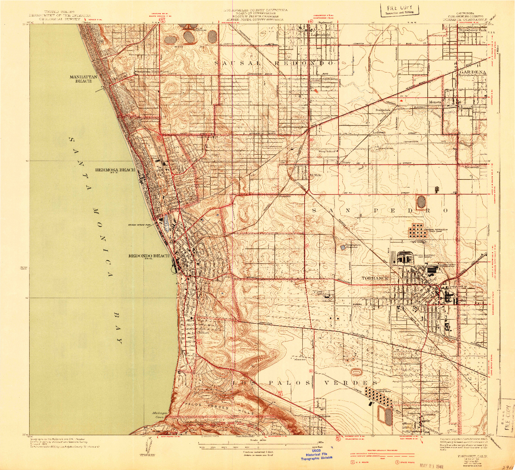 USGS 1:24000-SCALE QUADRANGLE FOR TORRANCE, CA 1934