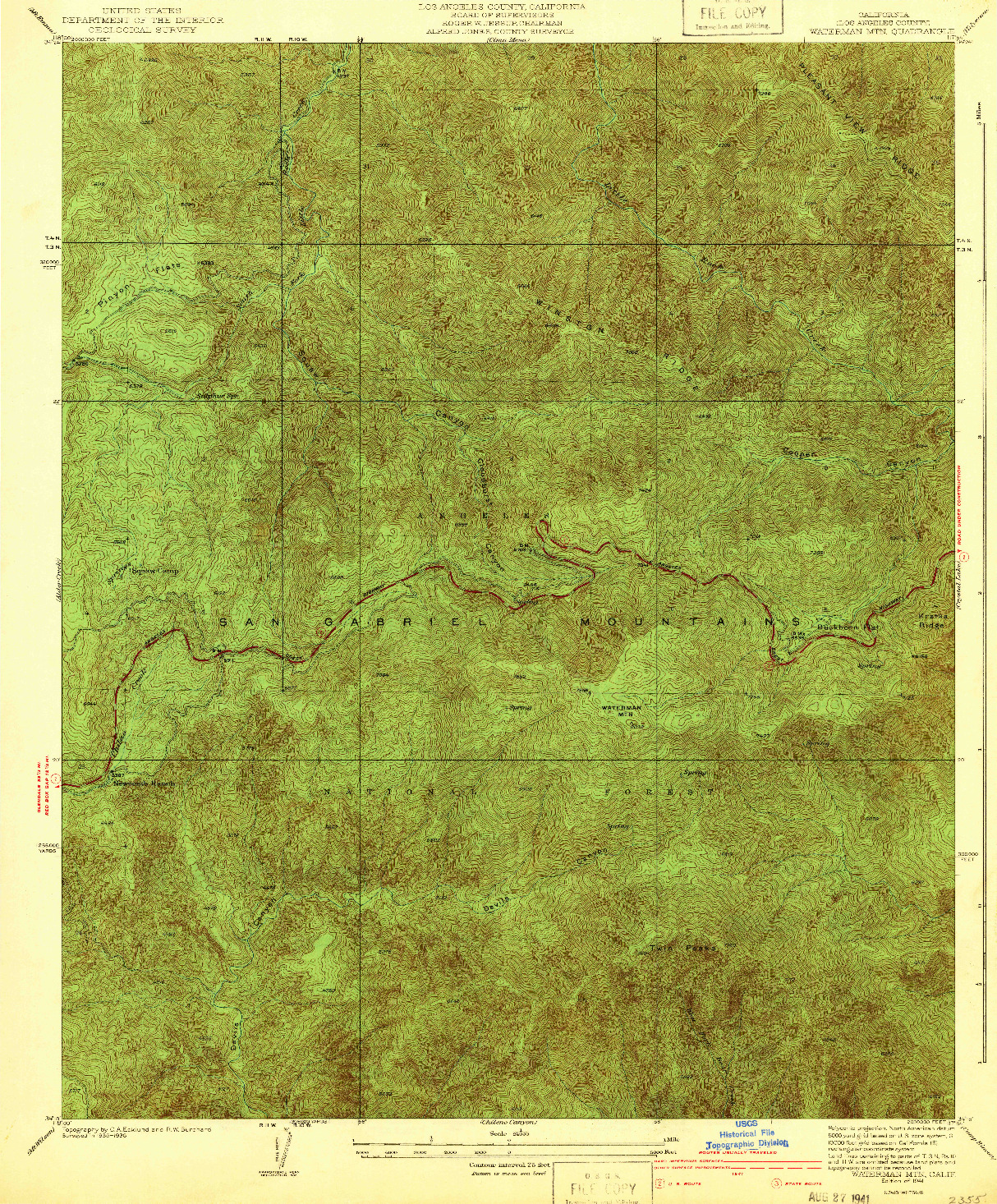 USGS 1:24000-SCALE QUADRANGLE FOR WATERMAN MTN, CA 1941