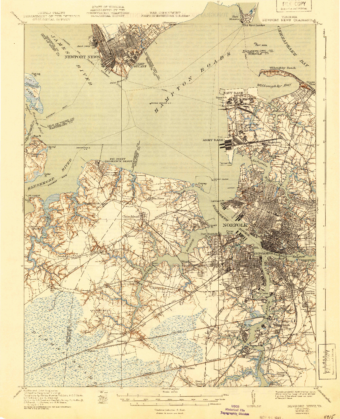 USGS 1:62500-SCALE QUADRANGLE FOR NEWPORT NEWS, VA 1921