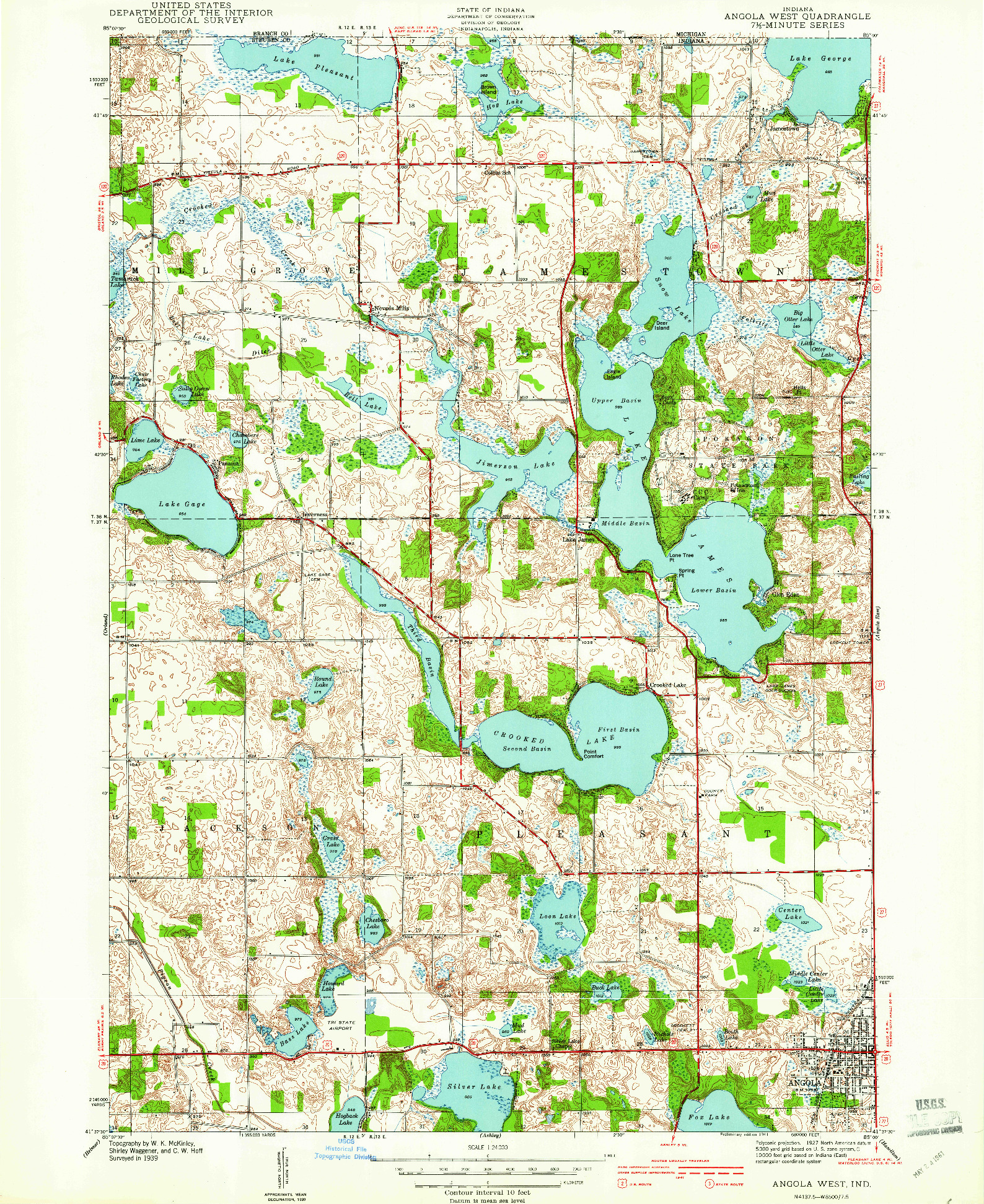 USGS 1:24000-SCALE QUADRANGLE FOR ANGOLA WEST, IN 1941