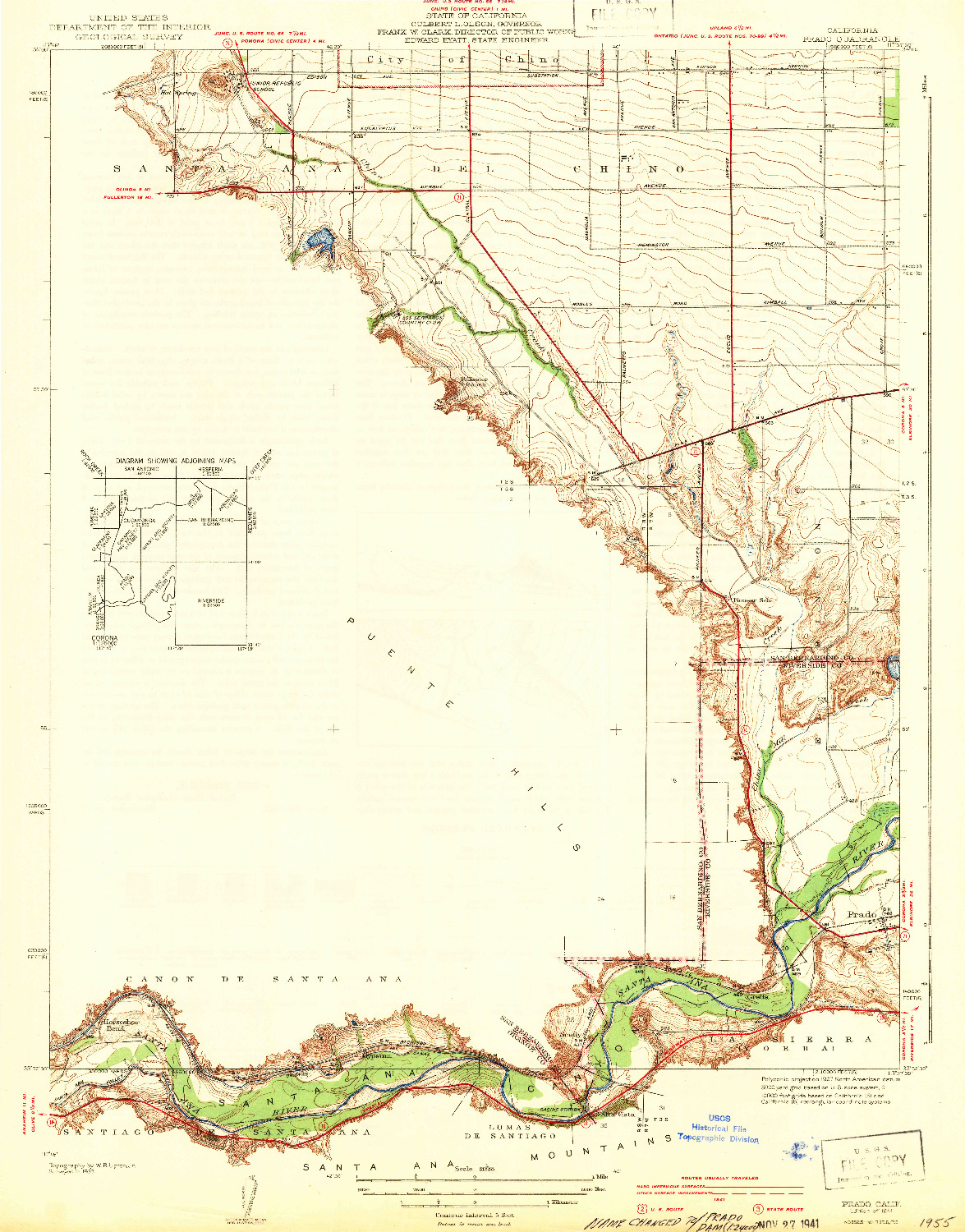 USGS 1:31680-SCALE QUADRANGLE FOR PRADO, CA 1941