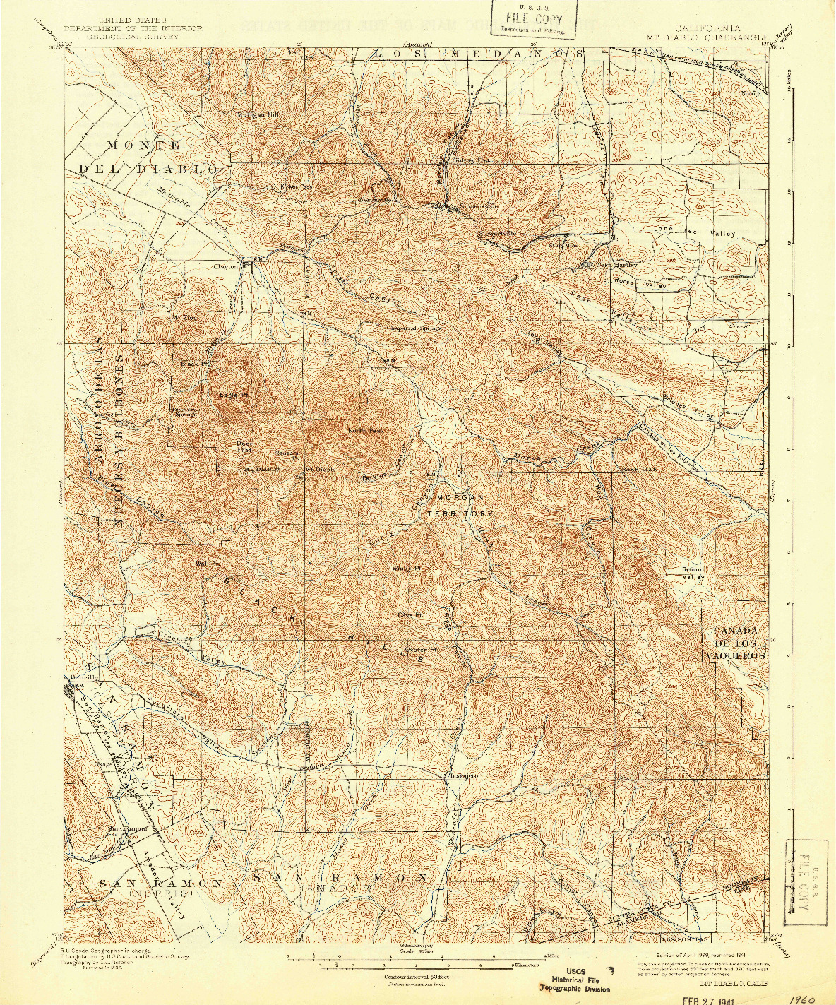 USGS 1:62500-SCALE QUADRANGLE FOR MT. DIABLO, CA 1898