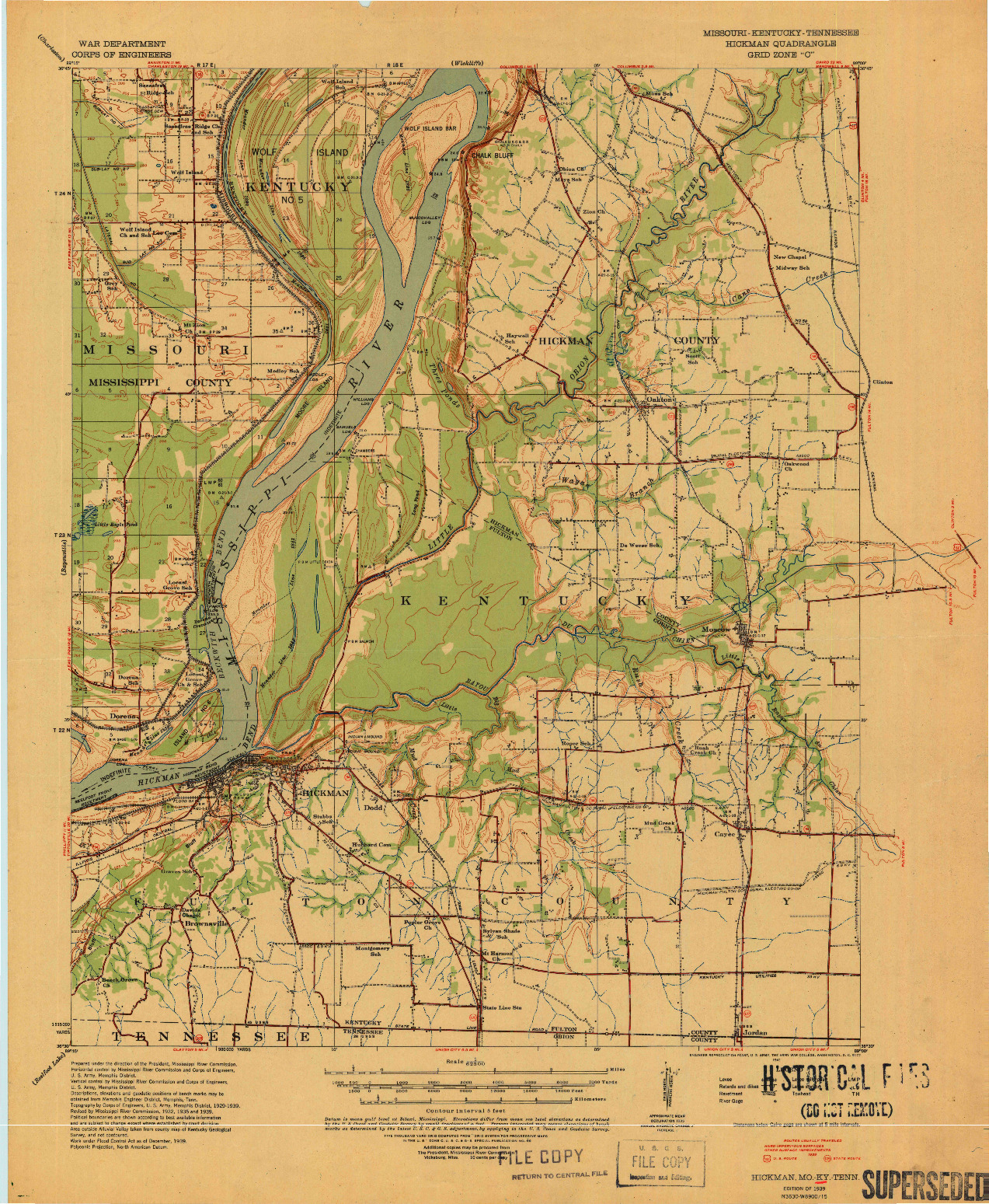 USGS 1:62500-SCALE QUADRANGLE FOR HICKMAN, KY 1939