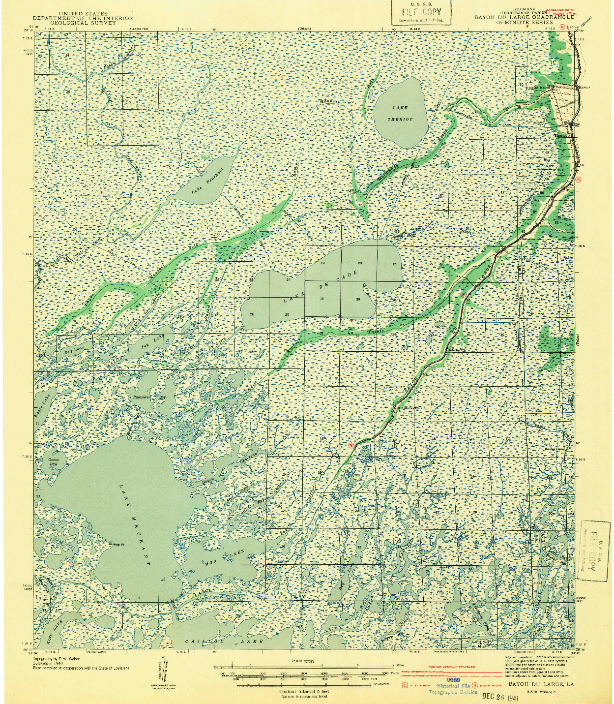 USGS 1:62500-SCALE QUADRANGLE FOR BAYOU DU LARGE, LA 1941