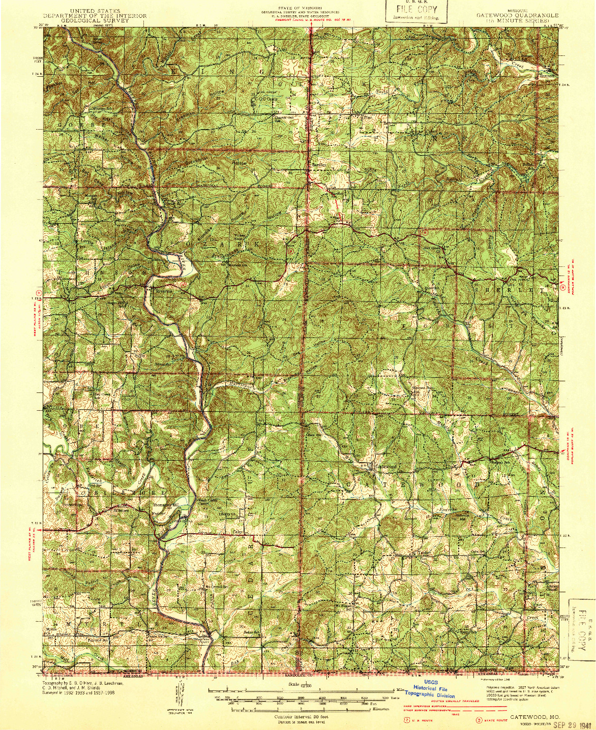 USGS 1:62500-SCALE QUADRANGLE FOR GATEWOOD, MO 1941