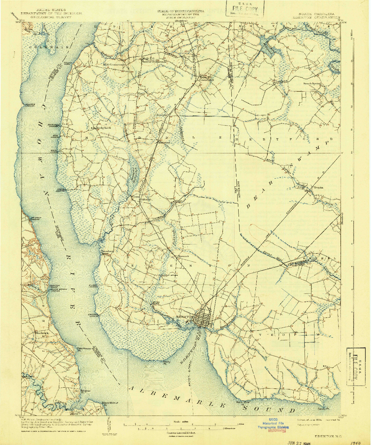USGS 1:62500-SCALE QUADRANGLE FOR EDENTON, NC 1904