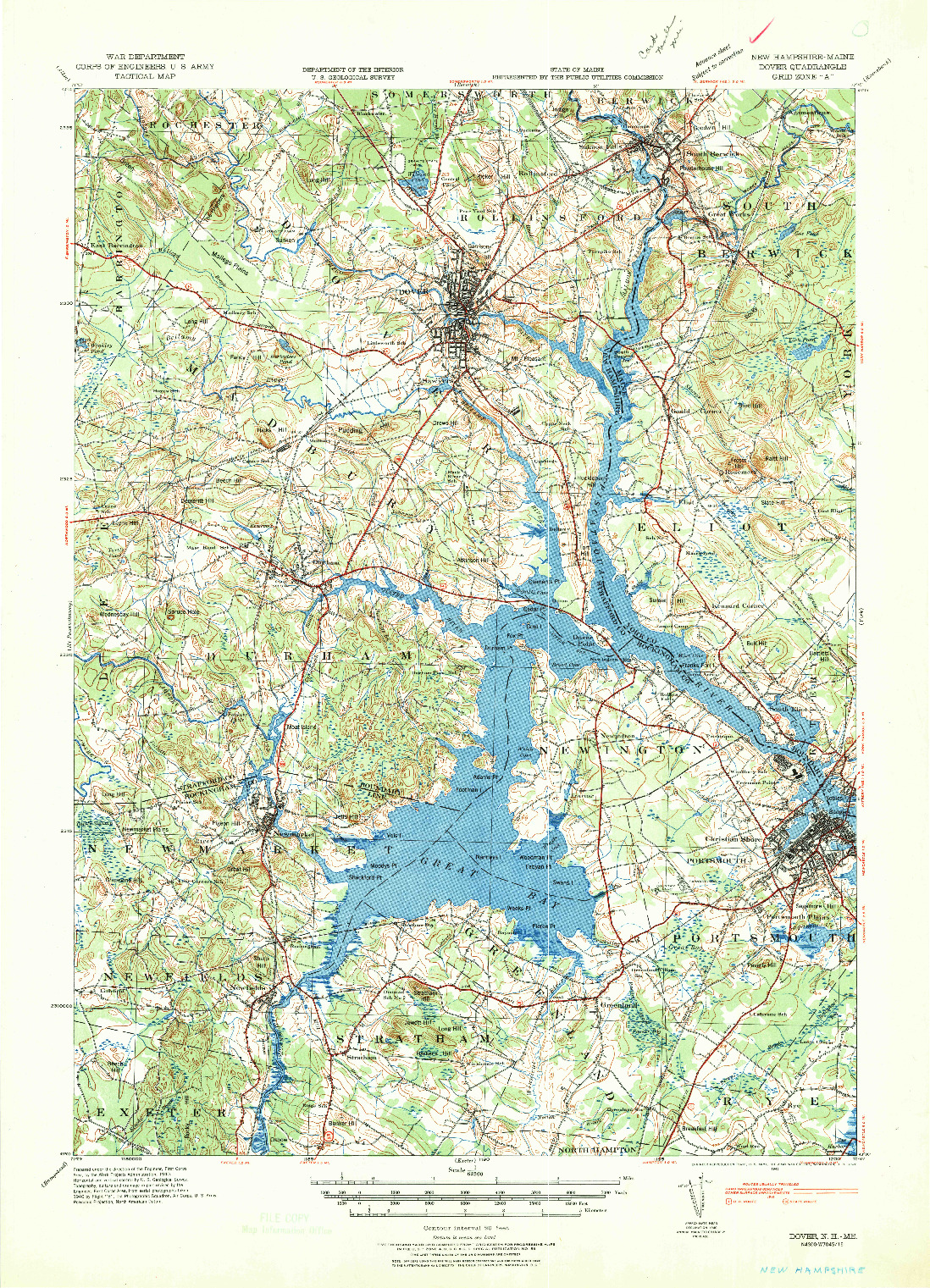 USGS 1:62500-SCALE QUADRANGLE FOR DOVER, NH 1941