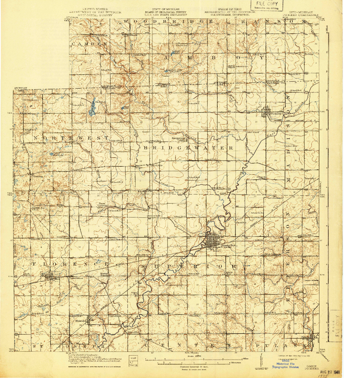 USGS 1:62500-SCALE QUADRANGLE FOR PIONEER, OH 1914