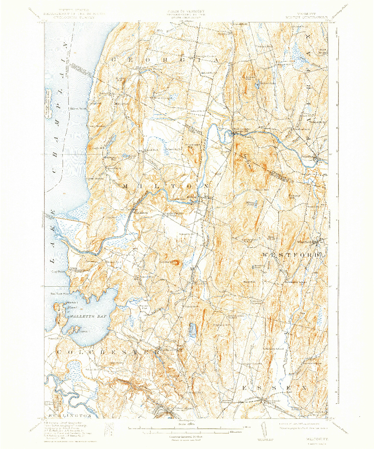 USGS 1:62500-SCALE QUADRANGLE FOR MILTON, VT 1915