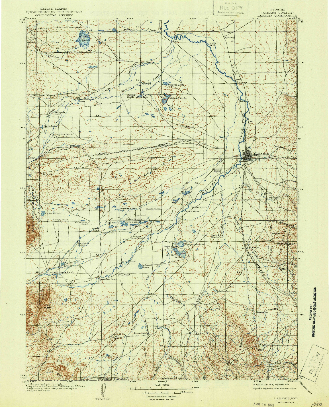 USGS 1:125000-SCALE QUADRANGLE FOR LARAMIE, WY 1908