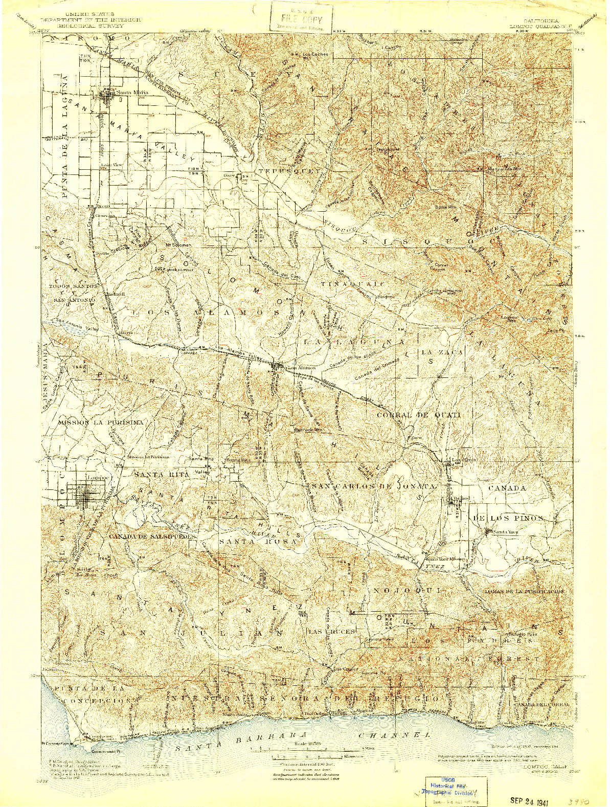 USGS 1:125000-SCALE QUADRANGLE FOR LOMPOC, CA 1905
