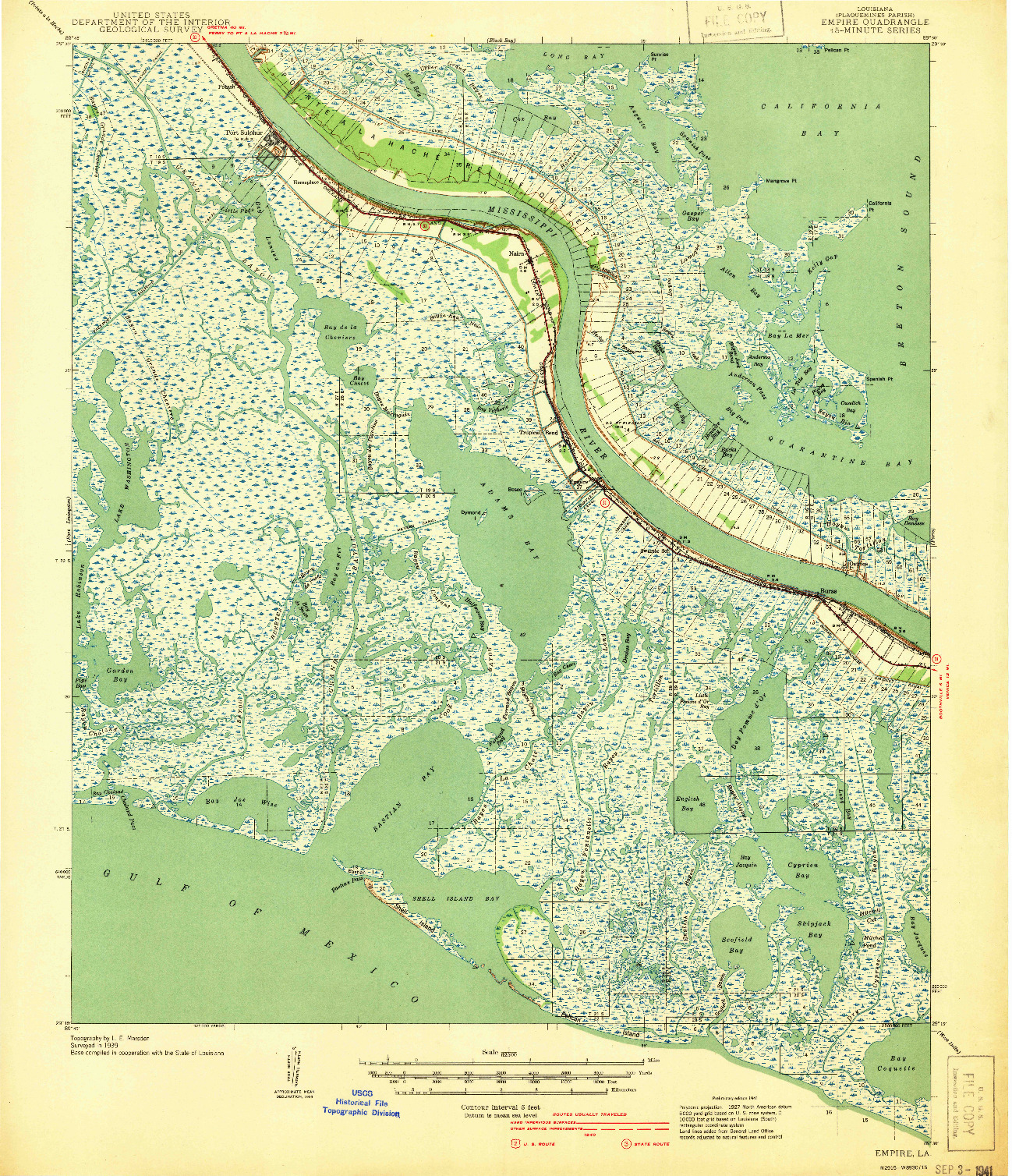 USGS 1:62500-SCALE QUADRANGLE FOR EMPIRE, LA 1941