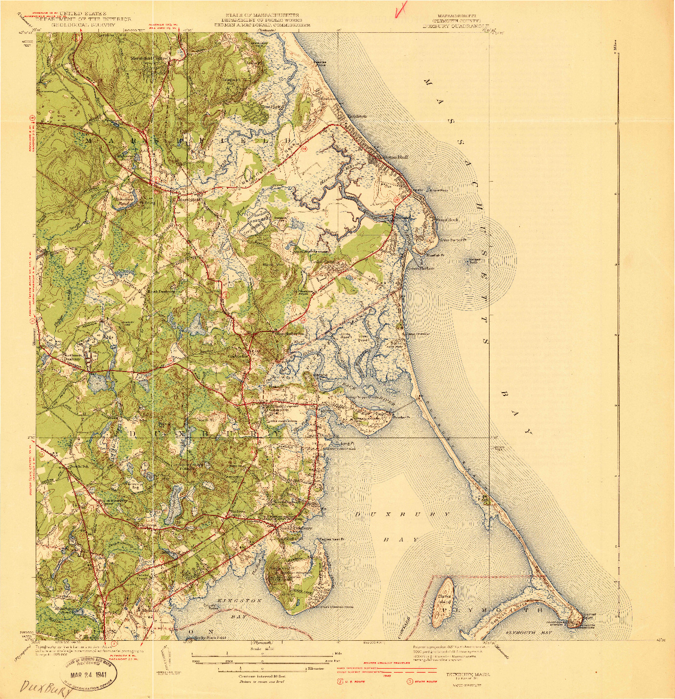 USGS 1:31680-SCALE QUADRANGLE FOR DUXBURY, MA 1941