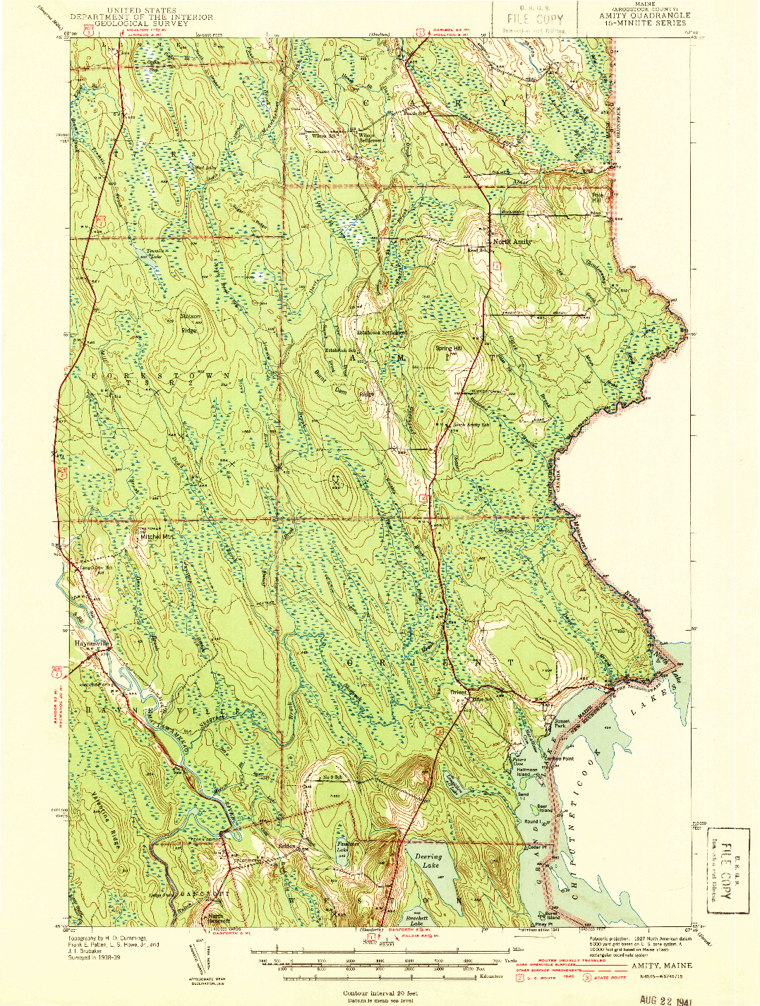 USGS 1:62500-SCALE QUADRANGLE FOR AMITY, ME 1941