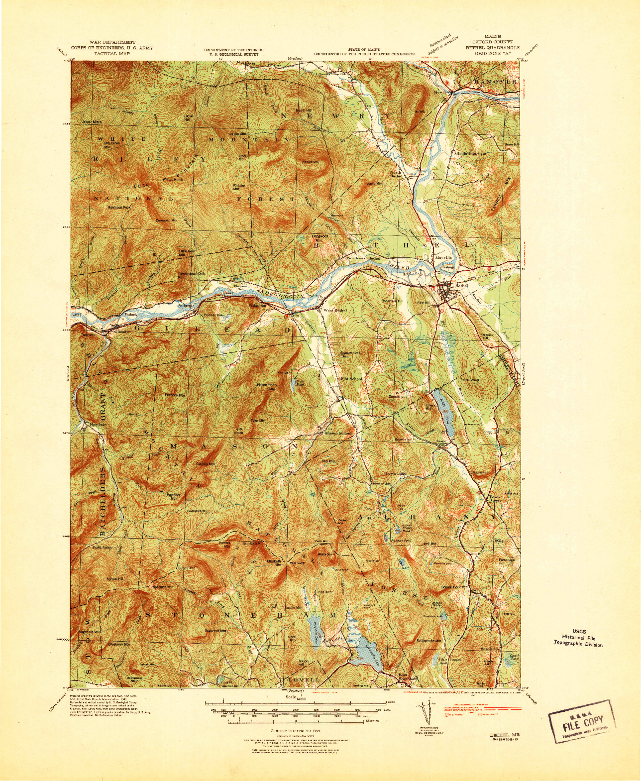 USGS 1:62500-SCALE QUADRANGLE FOR BETHEL, ME 1941