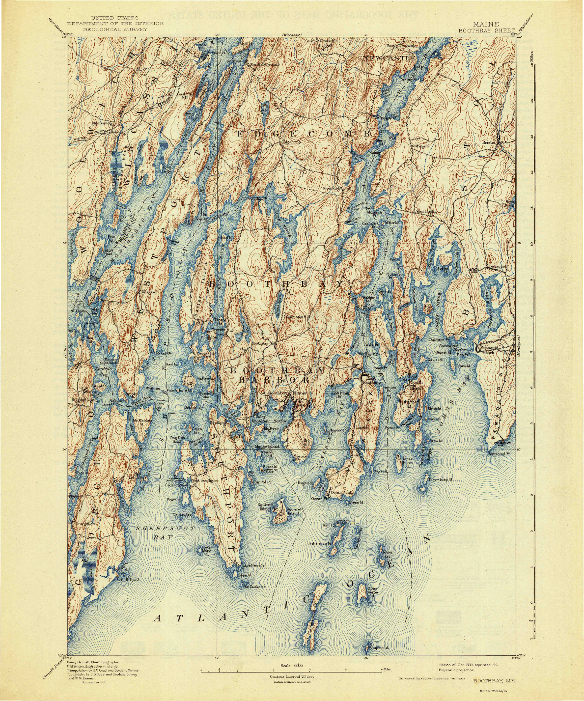 USGS 1:62500-SCALE QUADRANGLE FOR BOOTHBAY, ME 1893