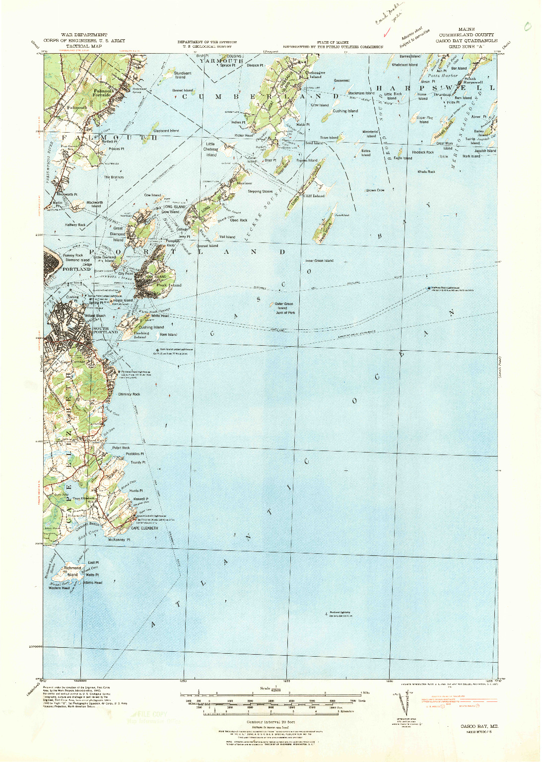 USGS 1:62500-SCALE QUADRANGLE FOR CASCO BAY, ME 1941