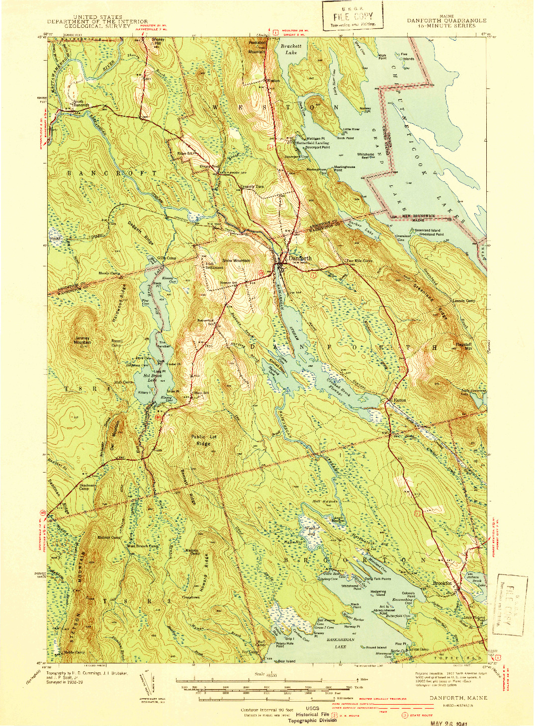 USGS 1:62500-SCALE QUADRANGLE FOR DANFORTH, ME 1941