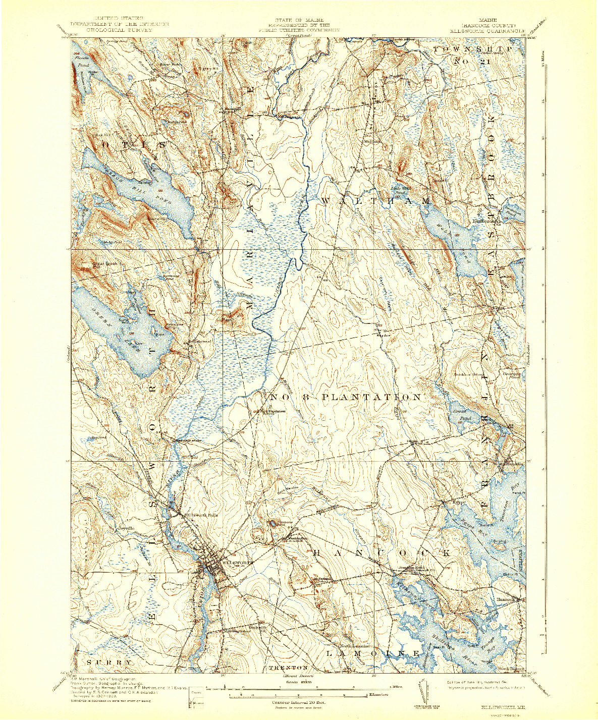 USGS 1:62500-SCALE QUADRANGLE FOR ELLSWORTH, ME 1911