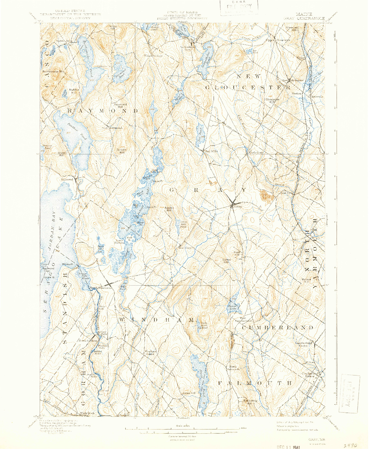 USGS 1:62500-SCALE QUADRANGLE FOR GRAY, ME 1898