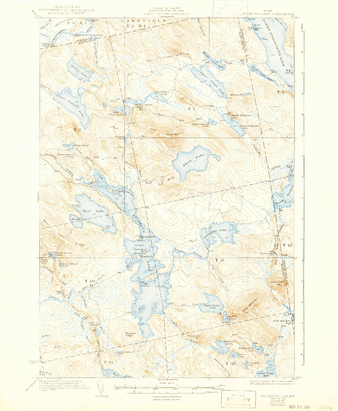 USGS 1:62500-SCALE QUADRANGLE FOR NICATOUS LAKE, ME 1934