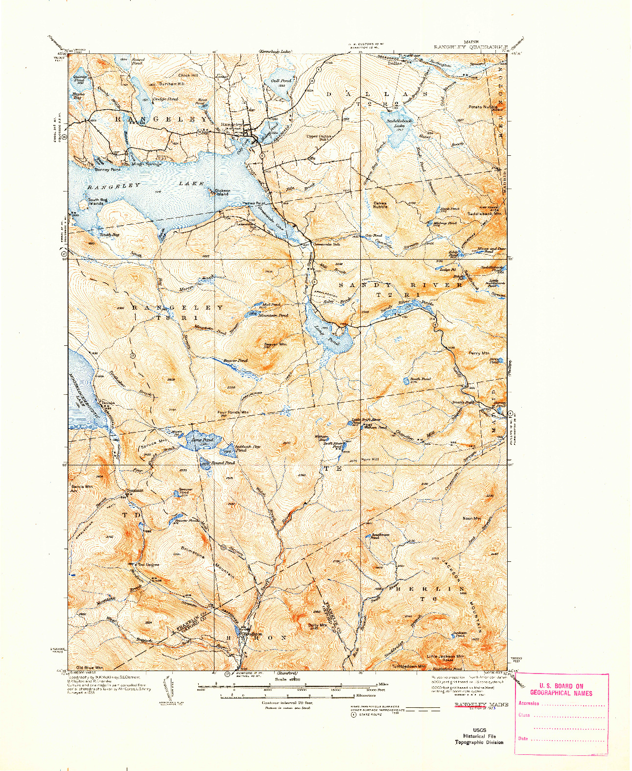 USGS 1:62500-SCALE QUADRANGLE FOR RANGELEY, ME 1933