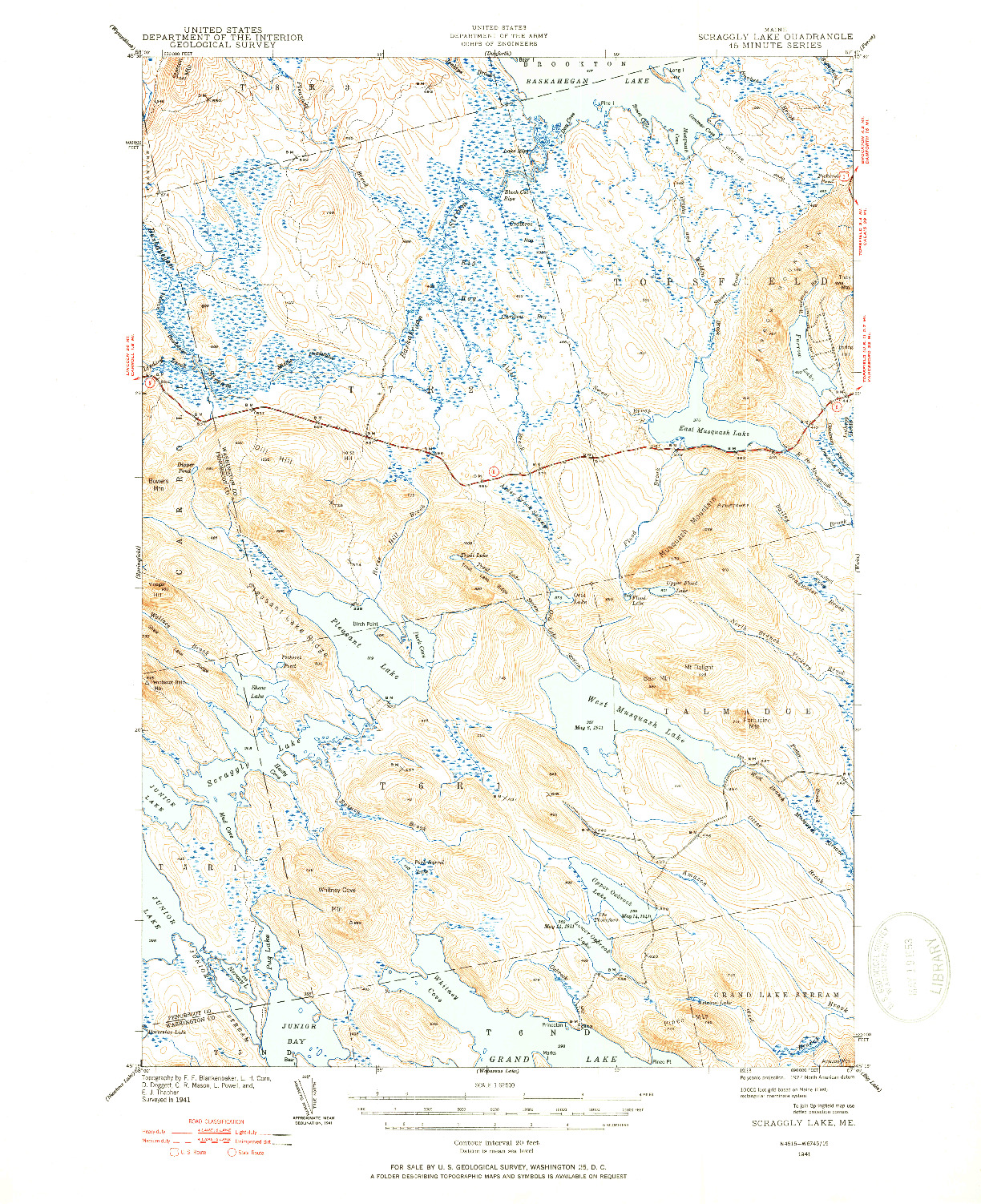 USGS 1:62500-SCALE QUADRANGLE FOR SCRAGGLY LAKE, ME 1941