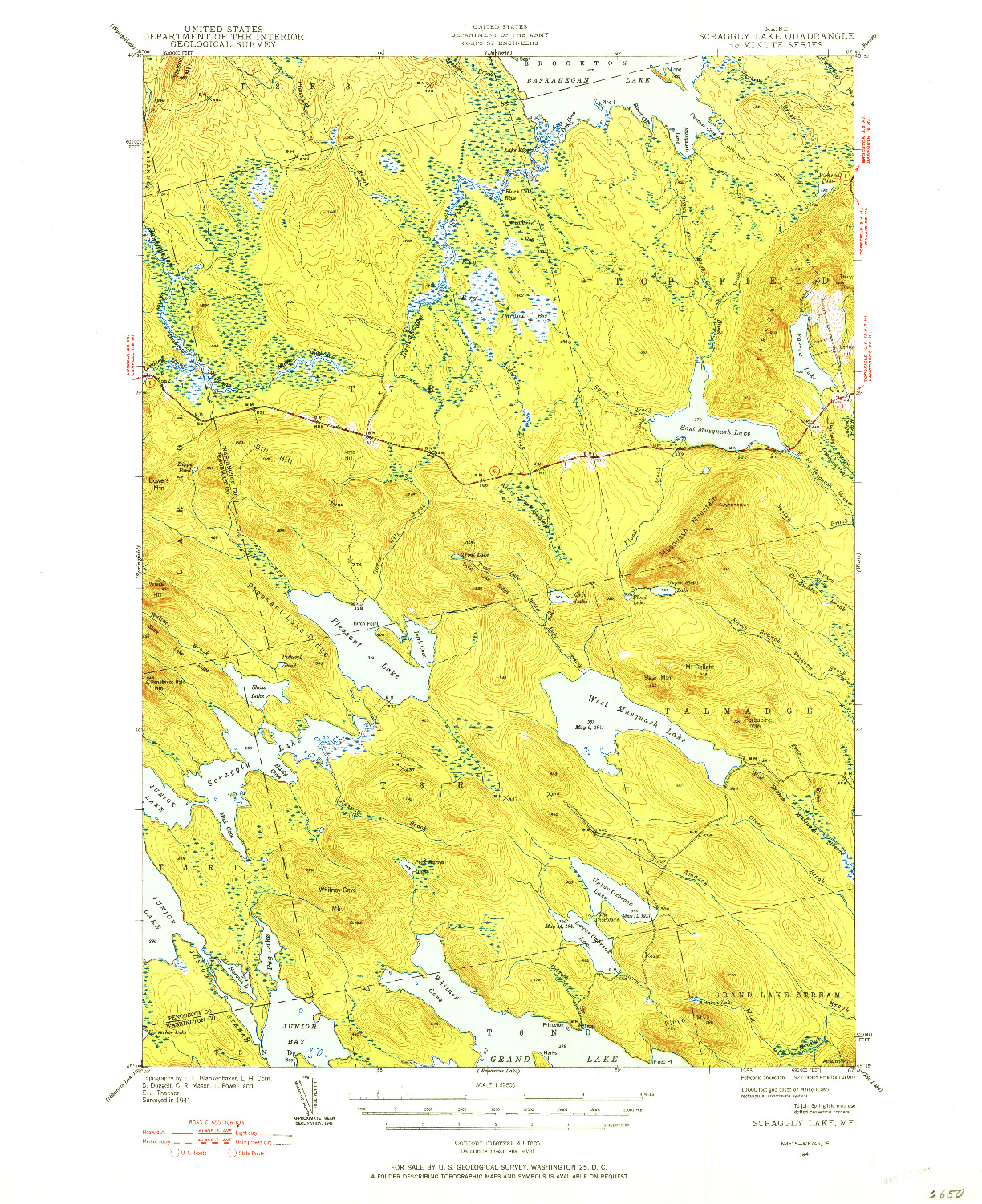 USGS 1:62500-SCALE QUADRANGLE FOR SCRAGGLY LAKE, ME 1941