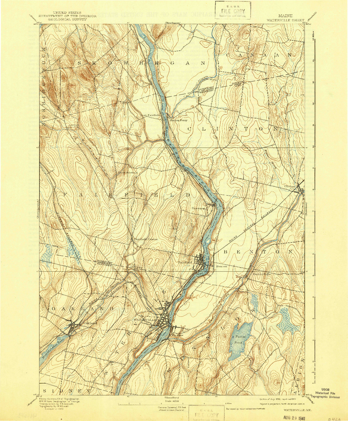 USGS 1:62500-SCALE QUADRANGLE FOR WATERVILLE, ME 1892