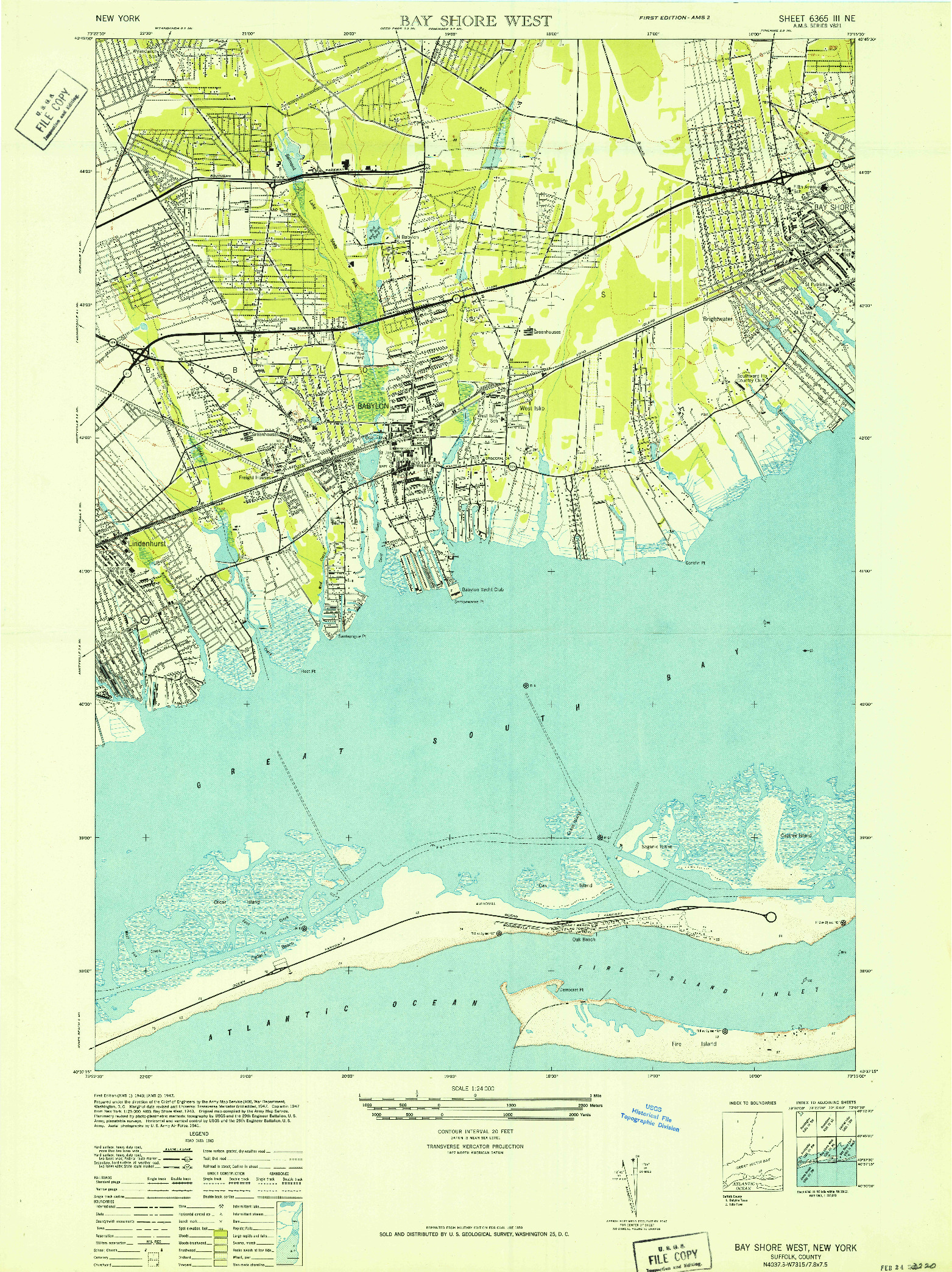 USGS 1:24000-SCALE QUADRANGLE FOR BAY SHORE WEST, NY 1941