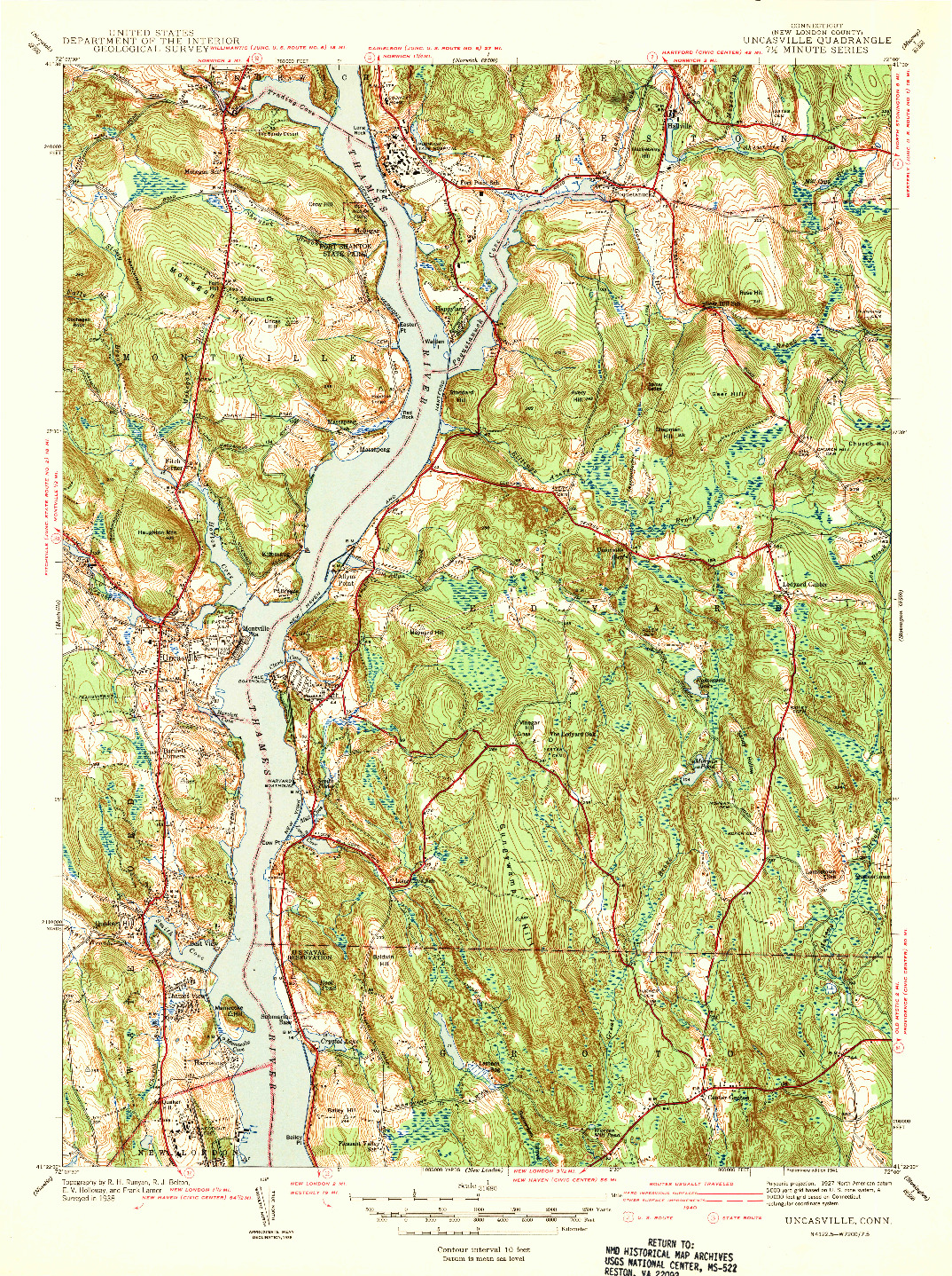 USGS 1:31680-SCALE QUADRANGLE FOR UNCASVILLE, CT 1941
