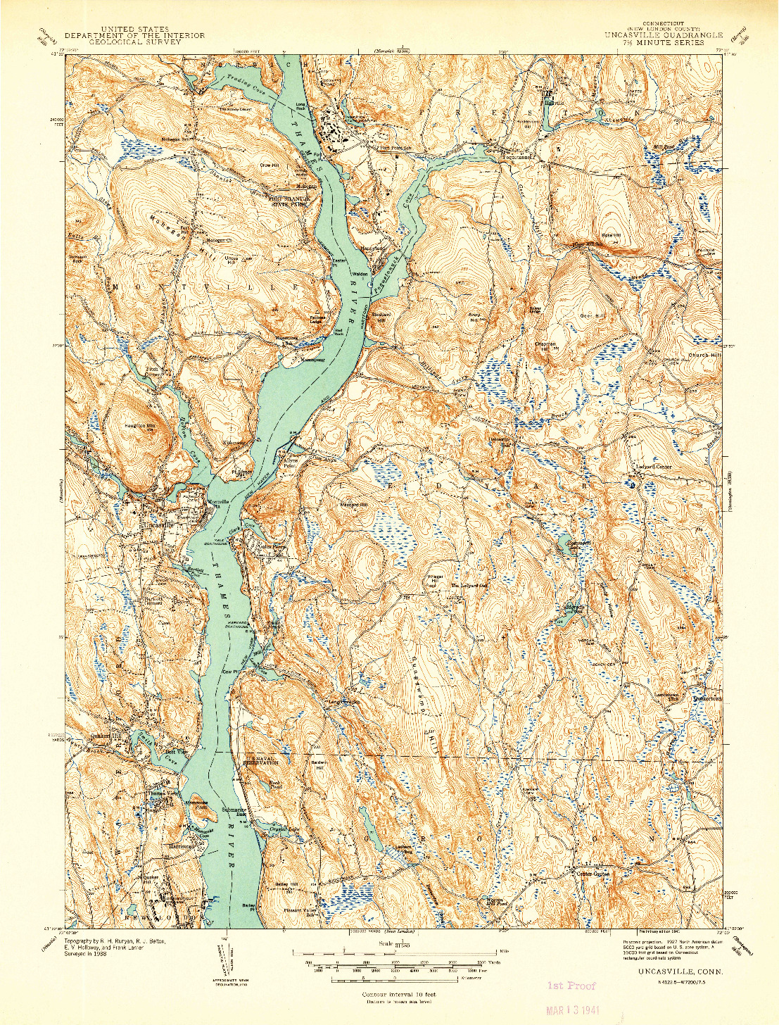 USGS 1:31680-SCALE QUADRANGLE FOR UNCASVILLE, CT 1941