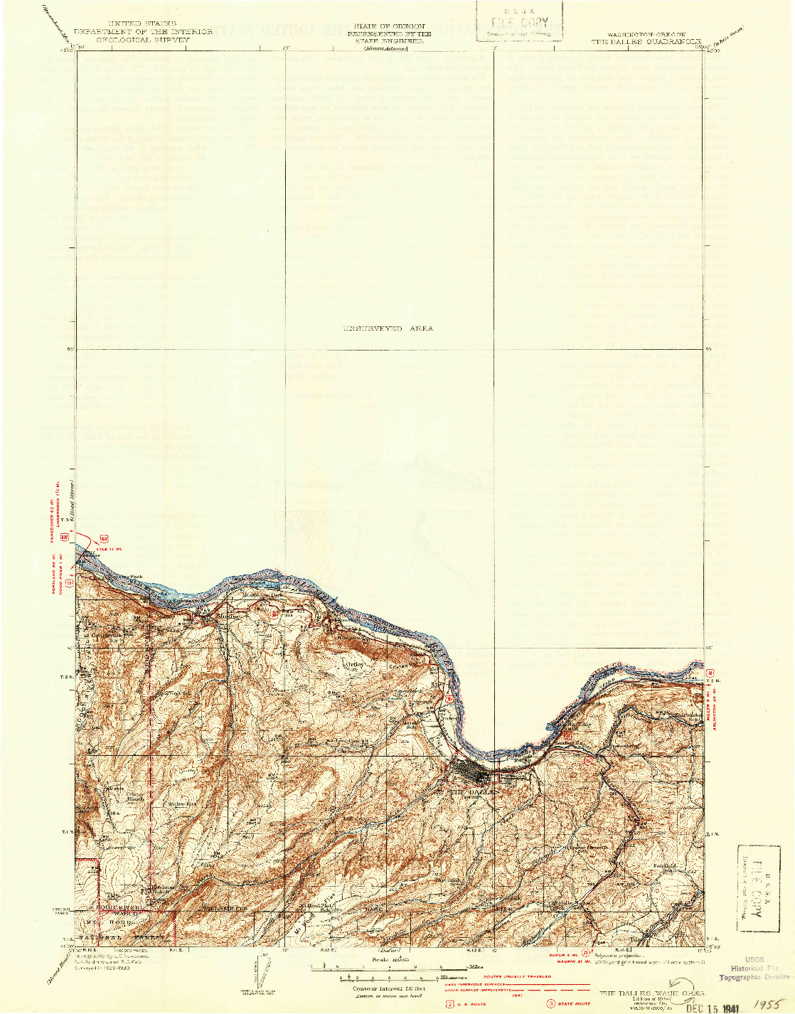 USGS 1:125000-SCALE QUADRANGLE FOR THE DALLES, WA 1934