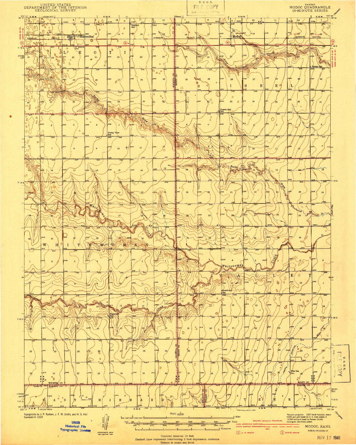 USGS 1:62500-SCALE QUADRANGLE FOR MODOC, KS 1941