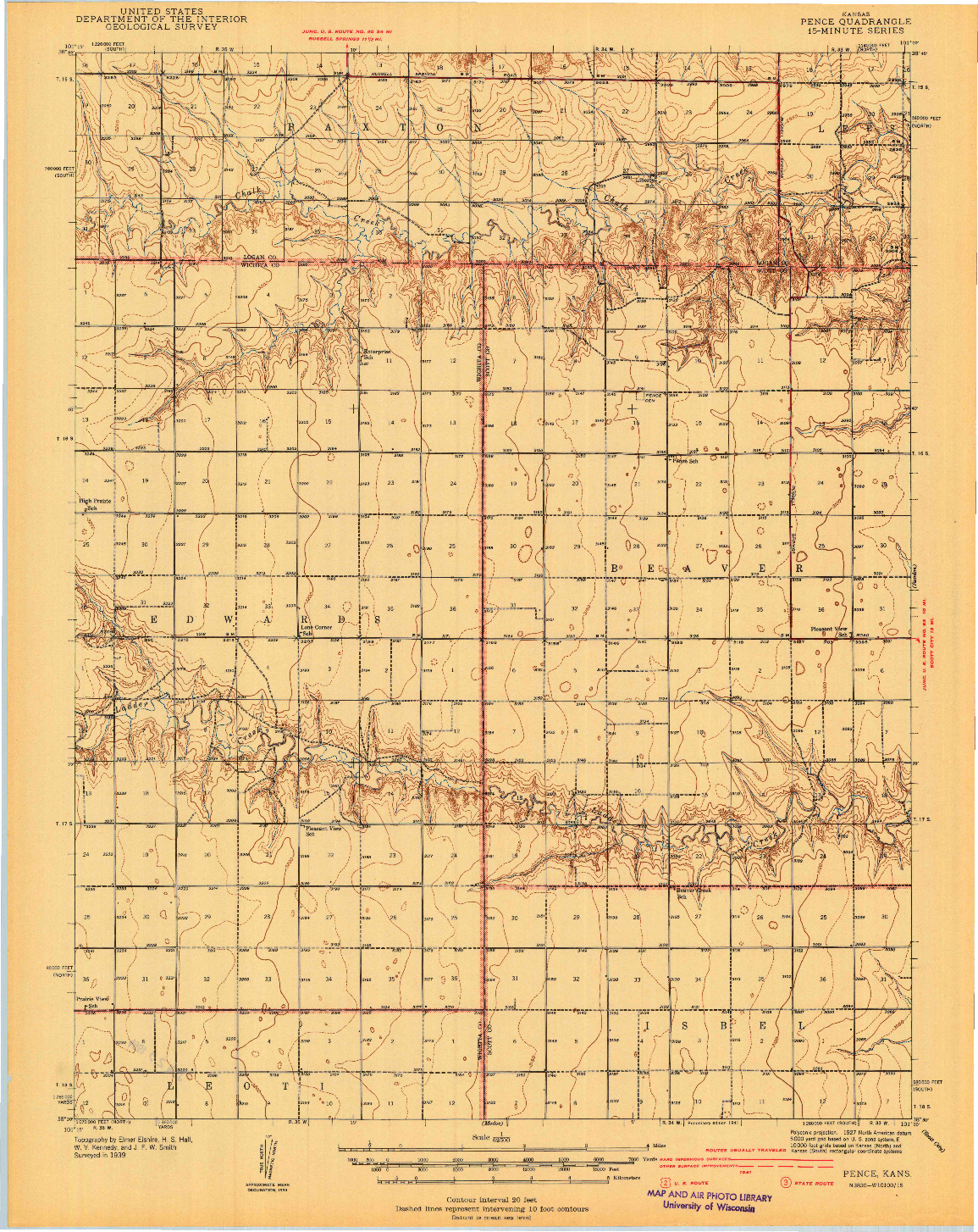 USGS 1:62500-SCALE QUADRANGLE FOR PENCE, KS 1941